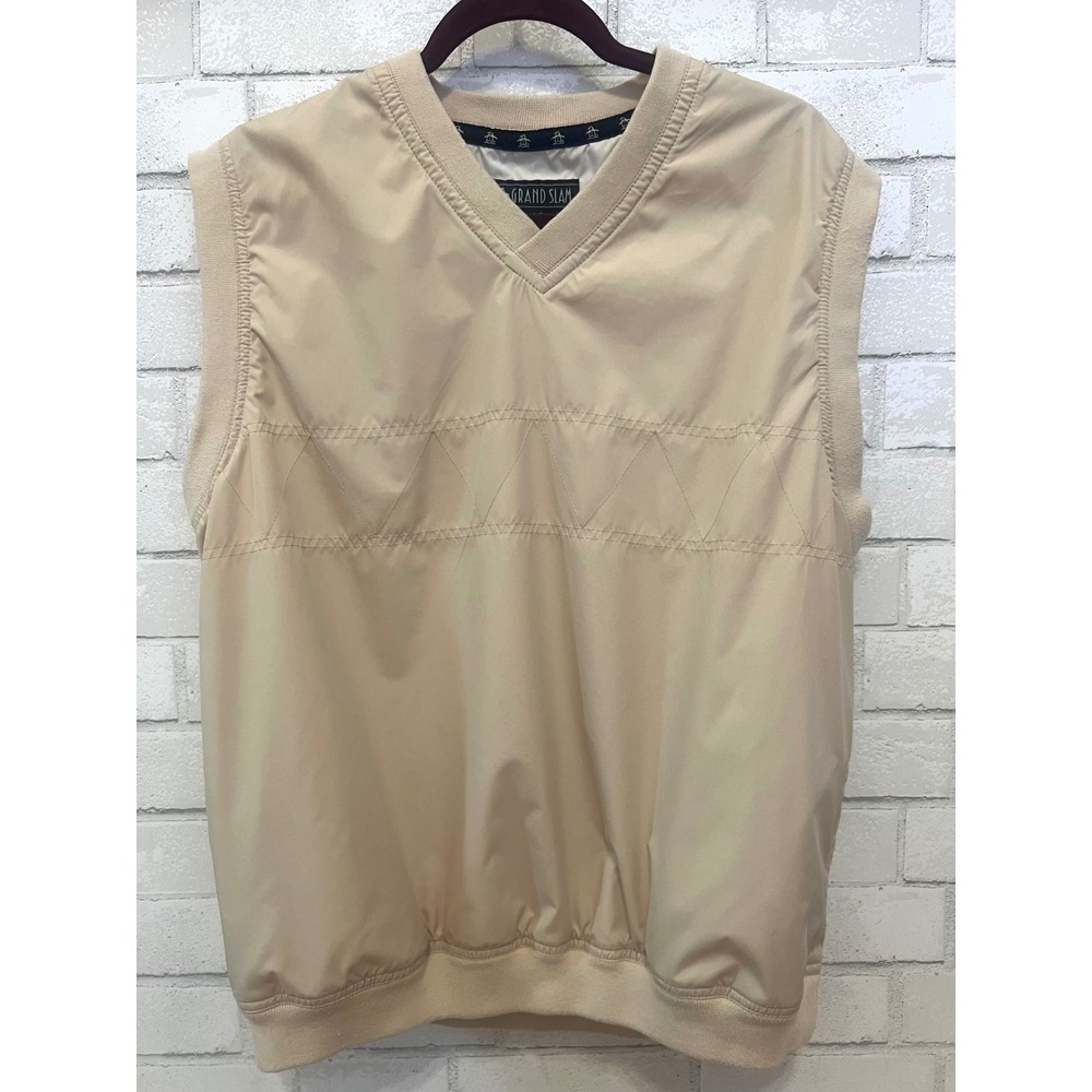 Grand Slam Original Penguin Mens Golf Vest Tan V-Neck Windbreaker Large L